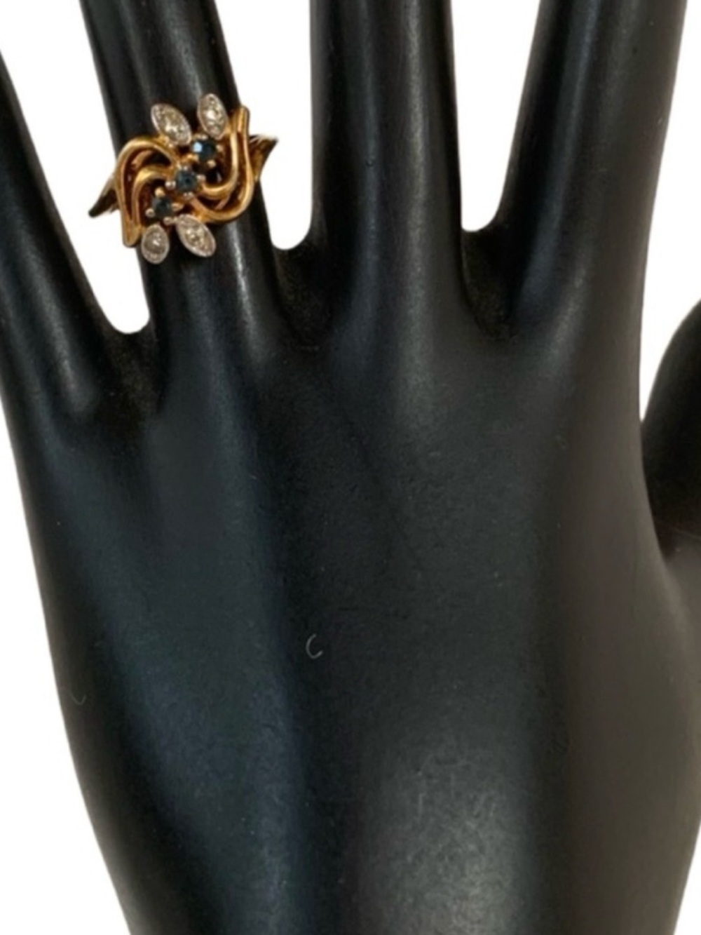 VINTAGE JOSEPH ESPOSITO 14K GOLD H.G.E W/ GENUINE SAPPHIRE & RHINESTONE RING (5)